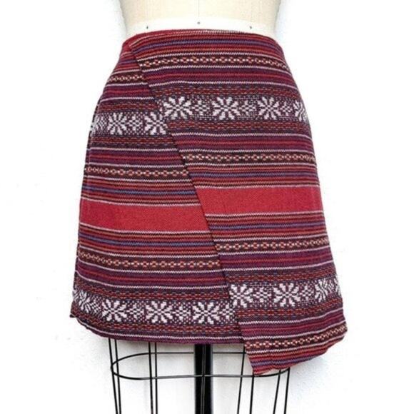 Vintage 90s Faux Wrap Textured Stripe Serape Mini Skirt size Large - Picture 1 of 9
